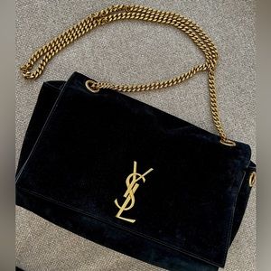 YSL suede Kate reversible crossbody bag with python print inside